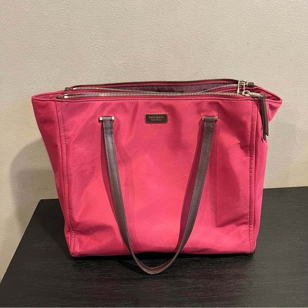 Kate Spade New York Large Dawn Nylon Fuchsia Pink Tote Shoulder Handbag Purse